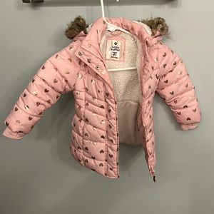 Pink Puffer Coat with Hearts